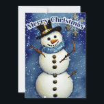 White Christmas Snowman Feiertagskarte<br><div class="desc">Weißer Weihnachtsschneemann,  dieses Weihnachtsdesign besticht durch einen niedlichen Schneemann auf einem blau-weiß schneebedeckten Hintergrund und das Sprichwort "Frohe Weihnachten".</div>