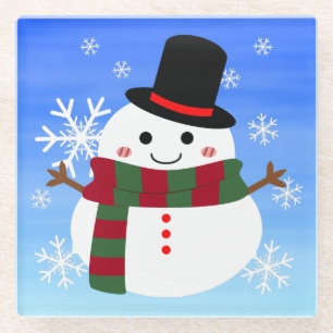 White Christmas Snowman Glasuntersetzer