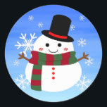 White Christmas Snowman Runder Aufkleber<br><div class="desc">Frohe Weihnachten!</div>
