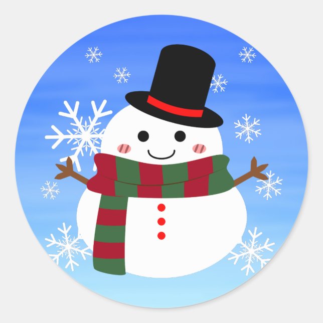 White Christmas Snowman Runder Aufkleber (Vorderseite)