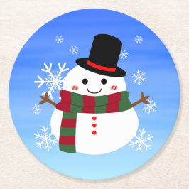 White Christmas Snowman Runder Pappuntersetzer