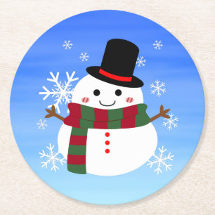 White Christmas Snowman Runder Pappuntersetzer