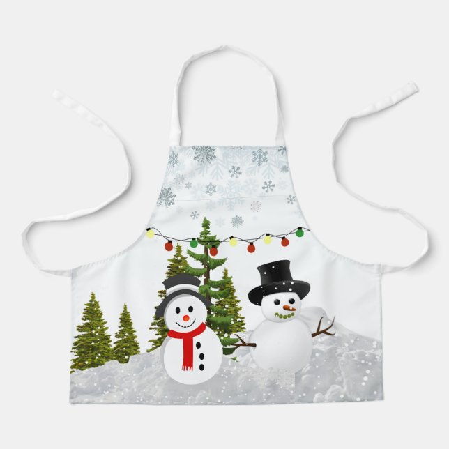 White Christmas Snowman / Snow Scene for Kids Schürze (Vorderseite)