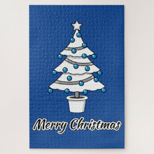 White Christmas Tree Blue Decorations - Frohe Weih