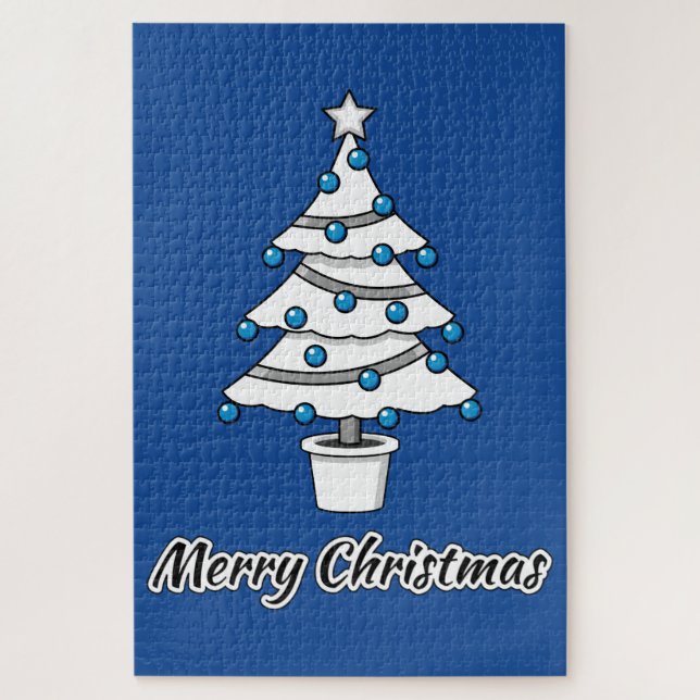 White Christmas Tree Blue Decorations - Frohe Weih (Vertikal)