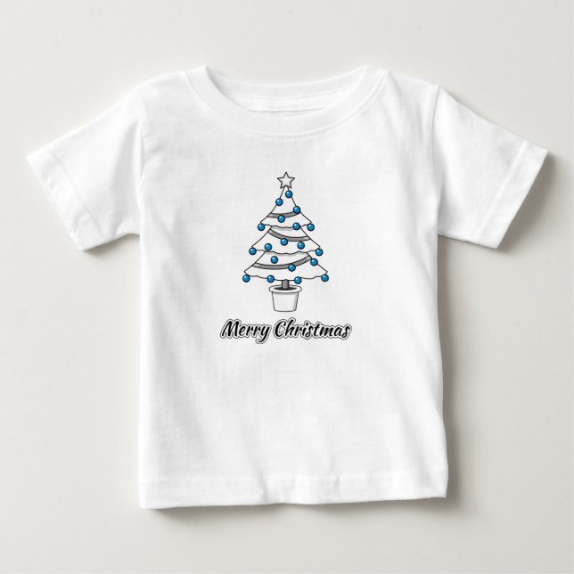 White Christmas Tree Blue Decorations - Frohe Weih Baby T-shirt (Vorderseite)