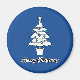 White Christmas Tree Blue Decorations - Frohe Weih Magnet