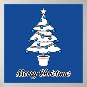 White Christmas Tree Blue Decorations - Frohe Weih Poster