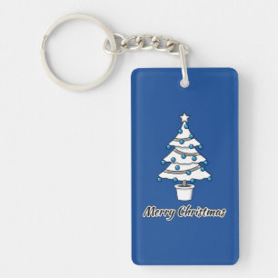 White Christmas Tree Blue Decorations - Frohe Weih Schlüsselanhänger