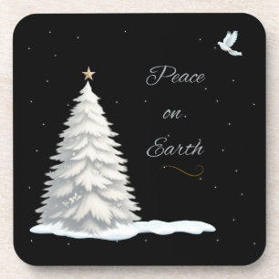 White Christmas tree Peace Untersetzer