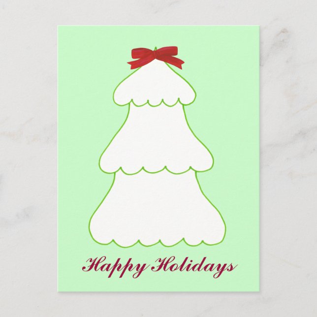 White Christmas Tree Red Bow Holidays Postkarten (Vorderseite)