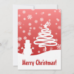 White Christmas Tree und Snowman Flat Card