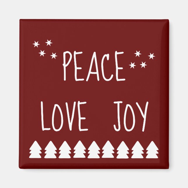 White Christmas Trees Peace Liebe Joy Magnet (Vorne)