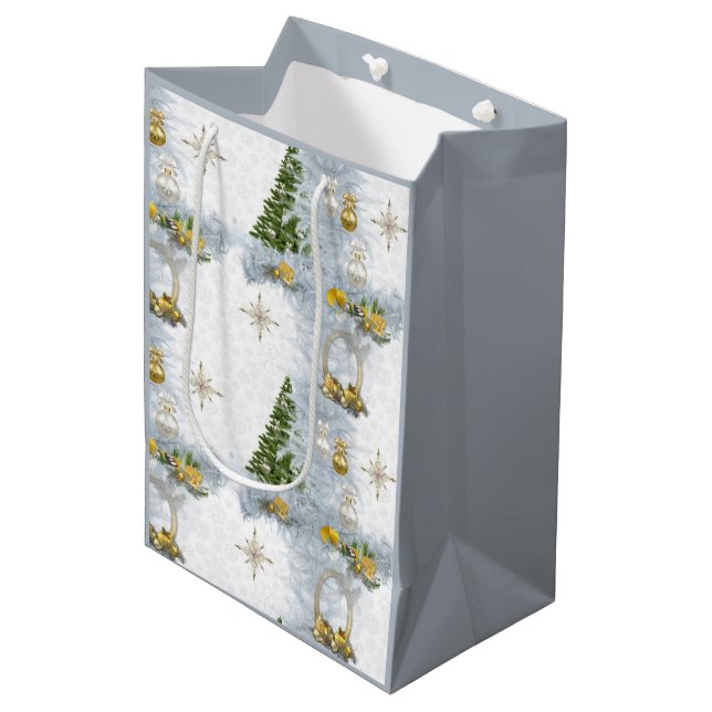 White Christmas Wedding Repeat Design Mittlere Geschenktüte (Vorderseite Schrägansicht)