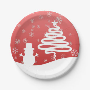 White Christmas Winter Wonderland Snowman Tree Pappteller