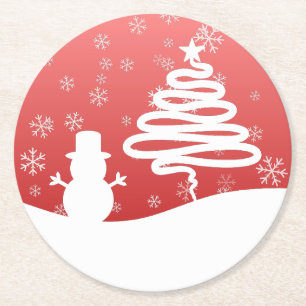 White Christmas Winter Wonderland Snowman Tree Runder Pappuntersetzer