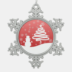White Christmas Winter Wonderland Snowman Tree Schneeflocken Zinn-Ornament