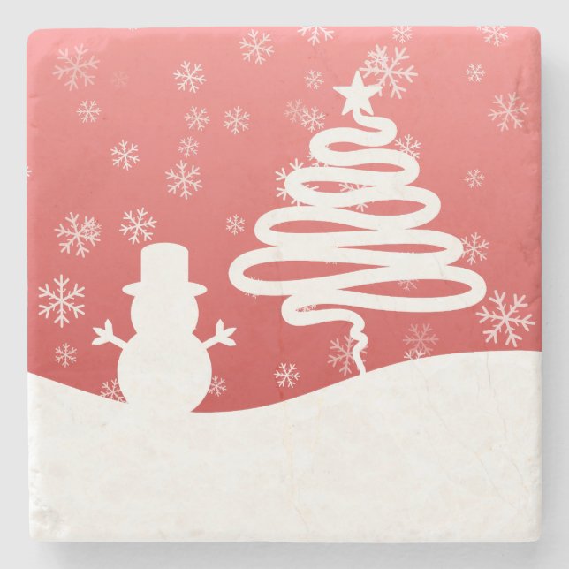 White Christmas Winter Wonderland Snowman Tree Steinuntersetzer (Vorderseite)