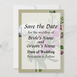 White Chrysanthemas und Lila Snapdragons Save The Date