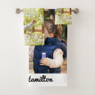 White Classic Foto Collage Keepake Badhandtuch Set