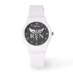 White Clean Medical Caduceus Registered Nurse RN Armbanduhr