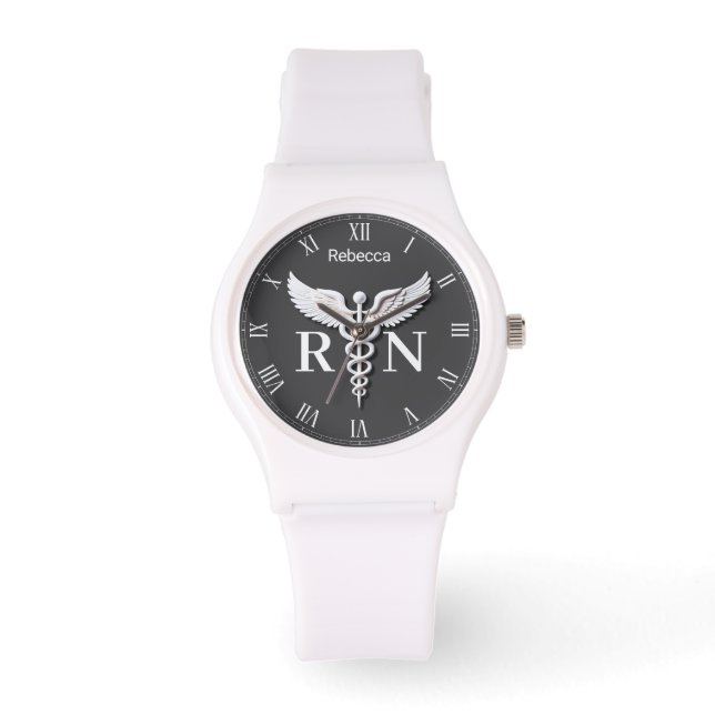White Clean Medical Caduceus Registered Nurse RN Armbanduhr (Vorderseite)