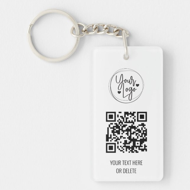 White Clean Simple QR Code Logo Business Keychain Schlüsselanhänger (Vorderseite)