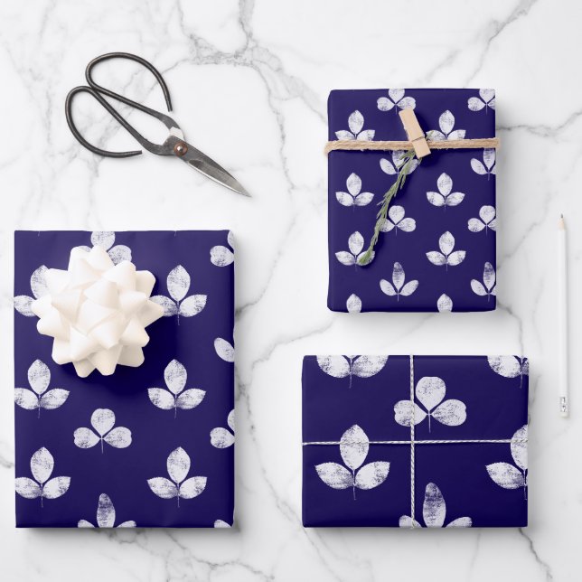 White Clover Navy Blue Geschenkpapier Set (Vorderseite)