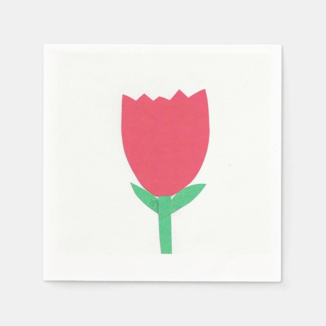 White Cocktail Napkin mit einem roten Tulip-Design Serviette (Vorderseite)