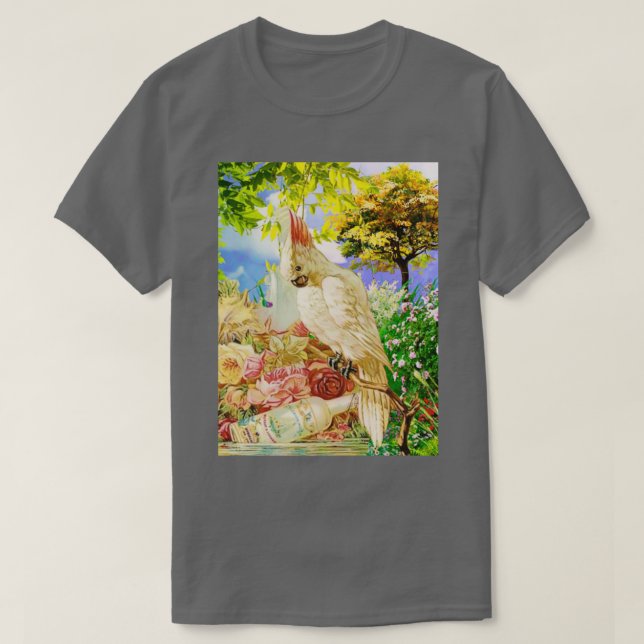 White Cocktail Parrot T-Shirt (Design vorne)