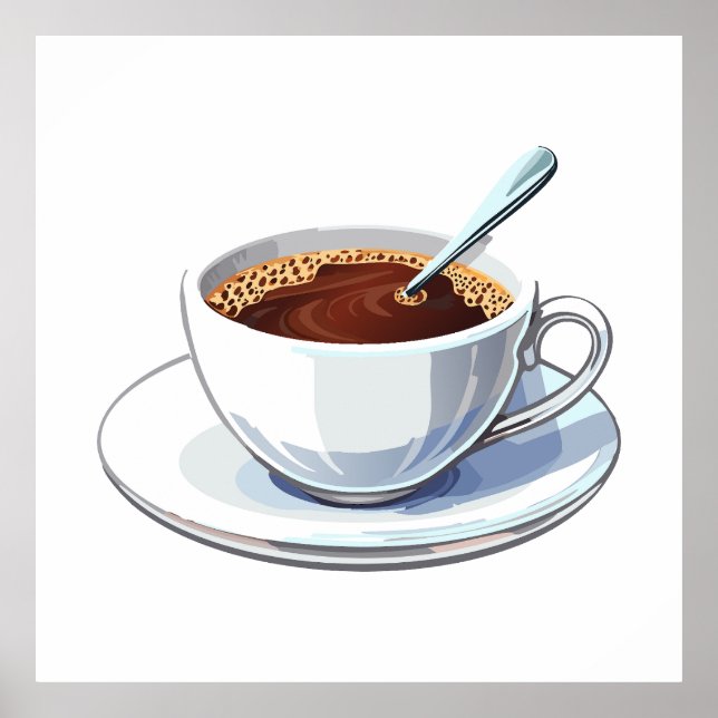 White coffee cup on a saucer filled with coffee poster (Vorne)