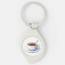 White coffee cup on a saucer filled with coffee schlüsselanhänger