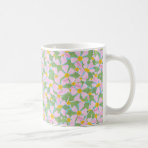 White Coffee Tasse: Pink Dogroses on Sky Blue Kaffeetasse