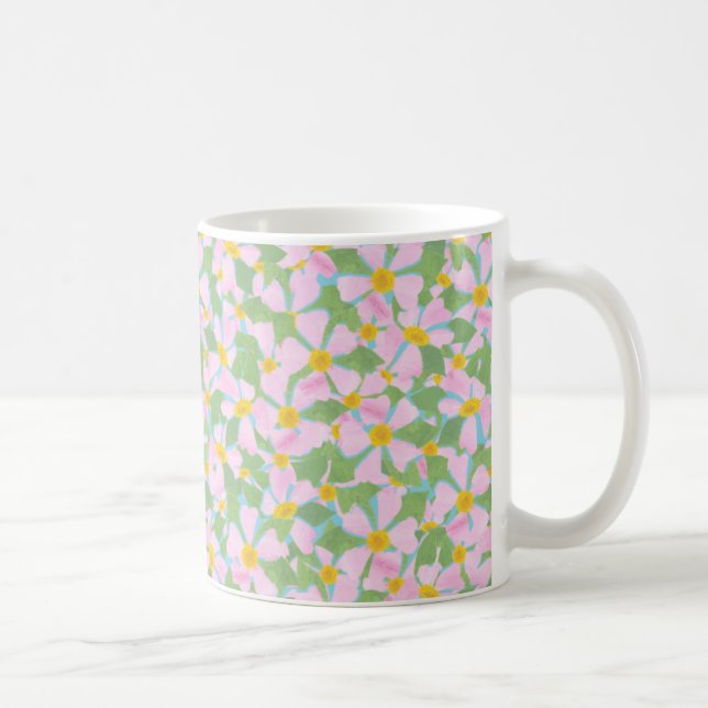 White Coffee Tasse: Pink Dogroses on Sky Blue Kaffeetasse (Rechts)
