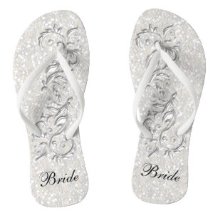 White Confetti Glitzer & White Metallic Braut Flip Flops