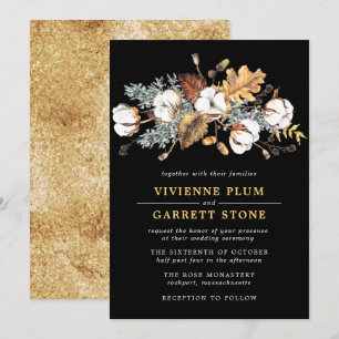 White Cotton Floral Gold Herbst Blätter Hochzeit Einladung