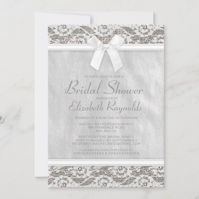White Country Lace Bridal Shower Invitations Einladung (Vorderseite)