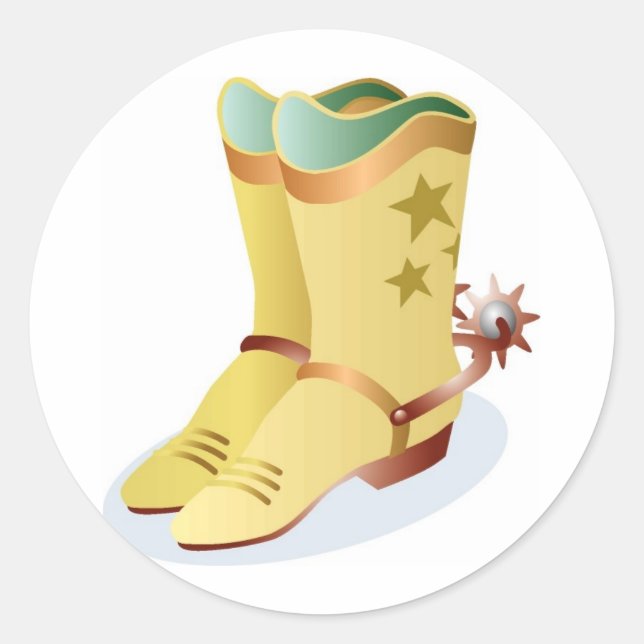 White Cowboy Boots mit Riding Spurs Runder Aufkleber (Vorderseite)