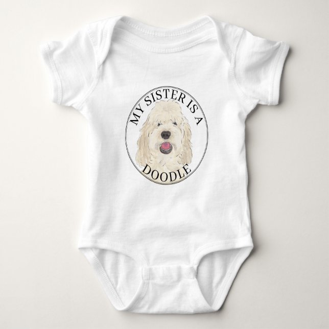 White Cream Golden Doodle Dog Big Sister Baby Strampler (Vorderseite)