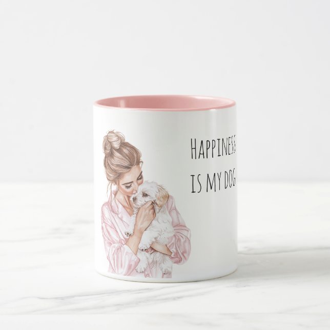 White Cream Puppy Dog Mom Pink   Tasse (Zentrum)