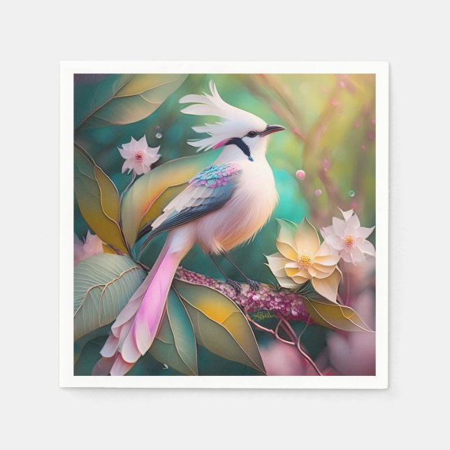 White Creush Blush Schwanz Jay Fantasy Bird Serviette (Vorderseite)
