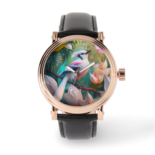 White Creush Chested Fantasy Bird Armbanduhr (Vorderseite)