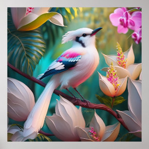 White Creush Chested Fantasy Bird Poster