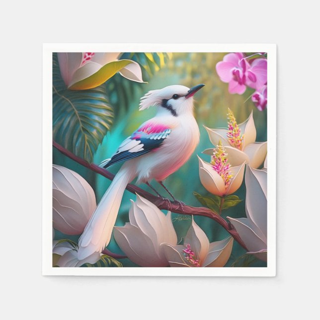 White Creush Chested Fantasy Bird Serviette (Vorderseite)