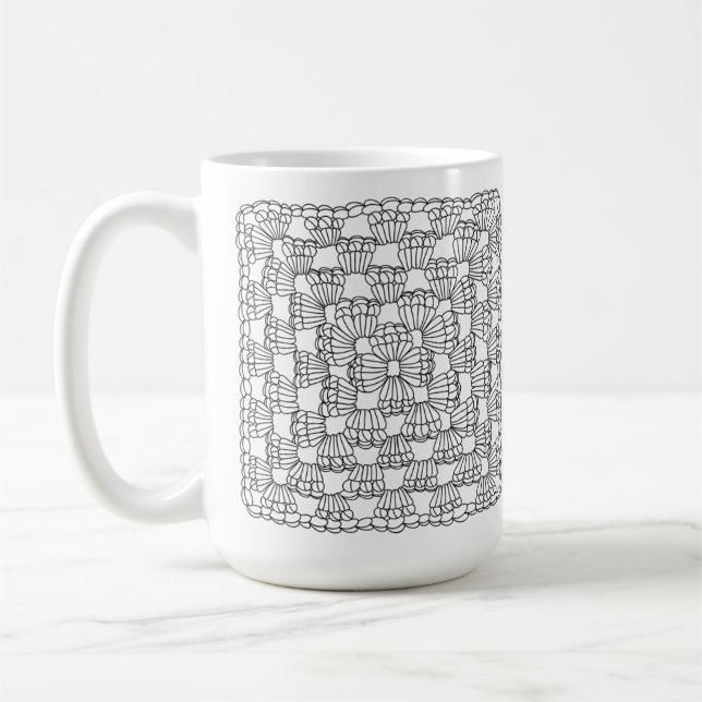White Crochet Granny Square Coffee Mug Kaffeetasse (Links)