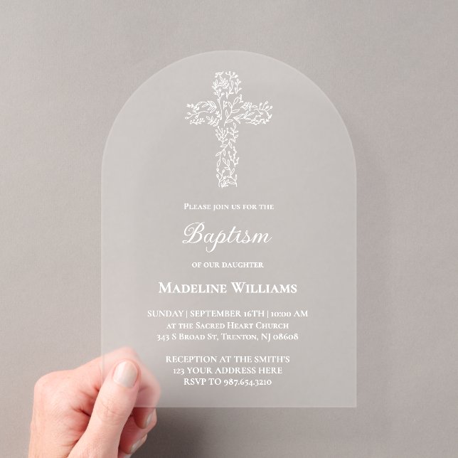 white cross Baptism Acrylic Invitation Acryleinladungen (Insitu (Handheld))