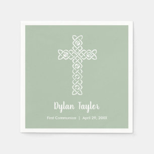 White Cross Sage Grüne erste Kommunion Religiös Serviette