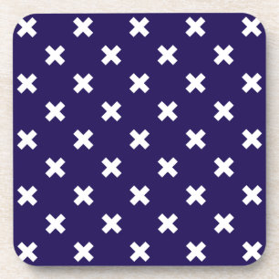 White cross stitches on navy blue getränkeuntersetzer
