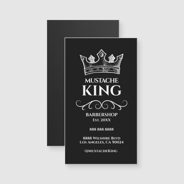 White Crown King Mustache Barbershop Magnet Card (Vorne/Hinten)