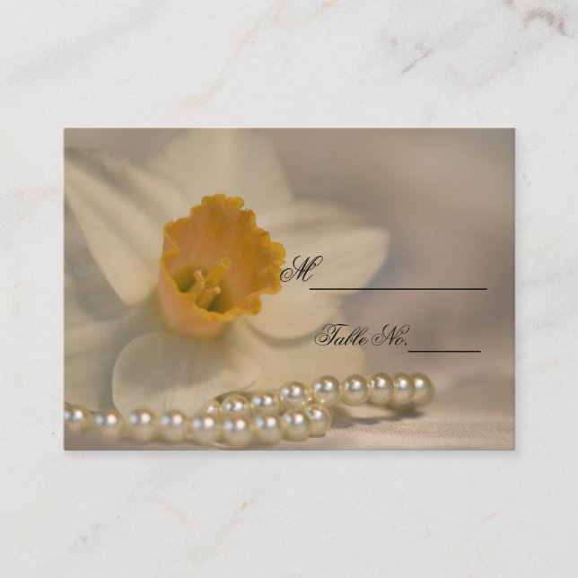 White Daffodil Pearls Spring Wedding Platzkarte (Vorderseite)